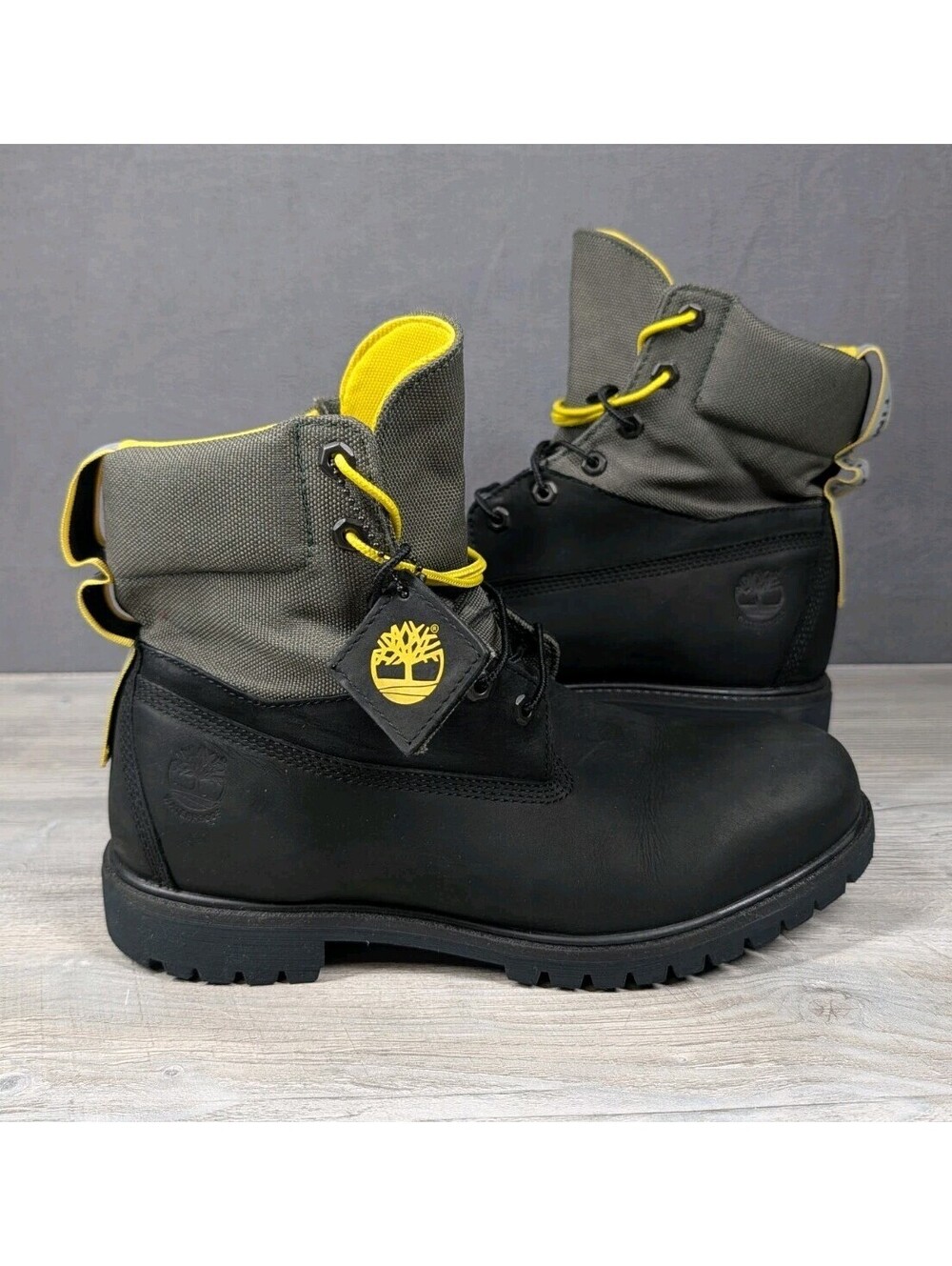 Timberland Mens 12 Black Gray Yellow Treadlight Waterproof 6in ReBOTL Work Boots